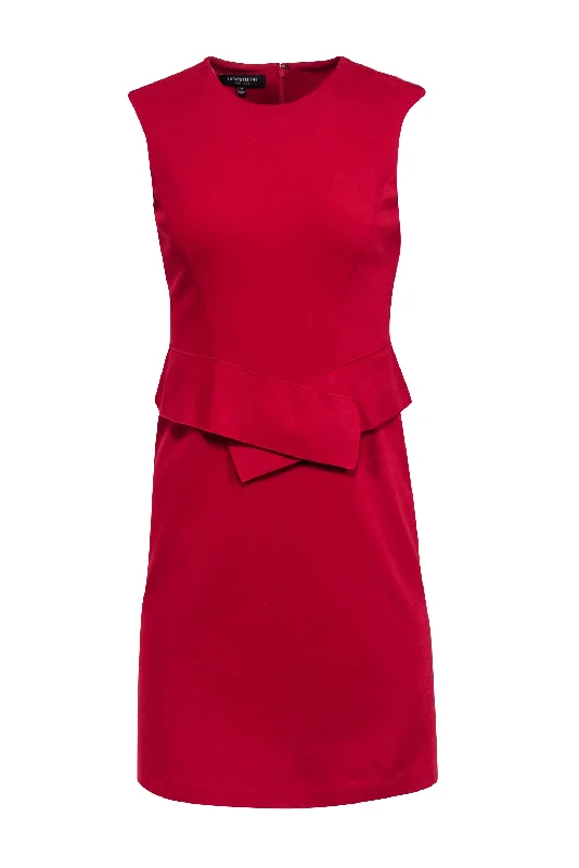 Lafayette 148 - Red Sleeveless Peplum Midi Sheath Dress Sz P