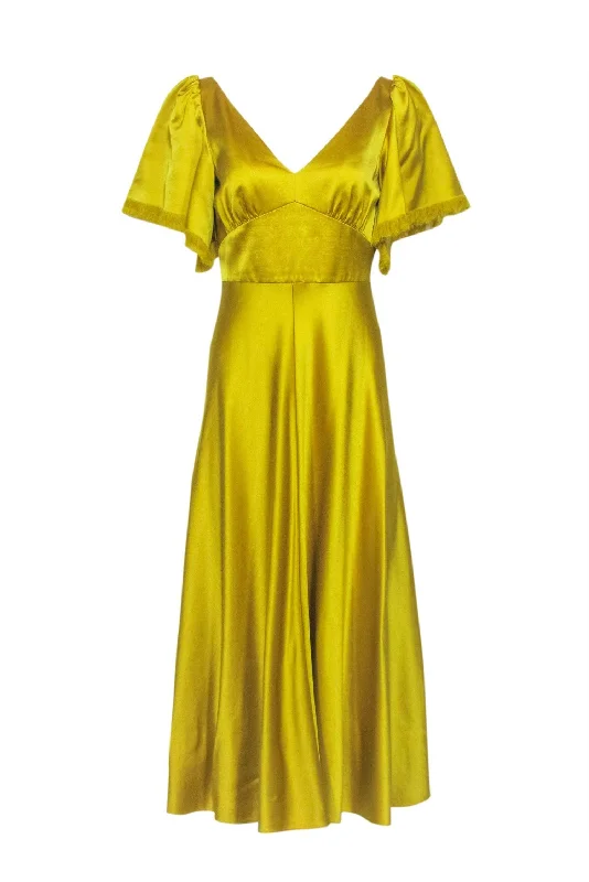 Lela Rose - Yellow Hammered Satin Midi Dress Sz 6