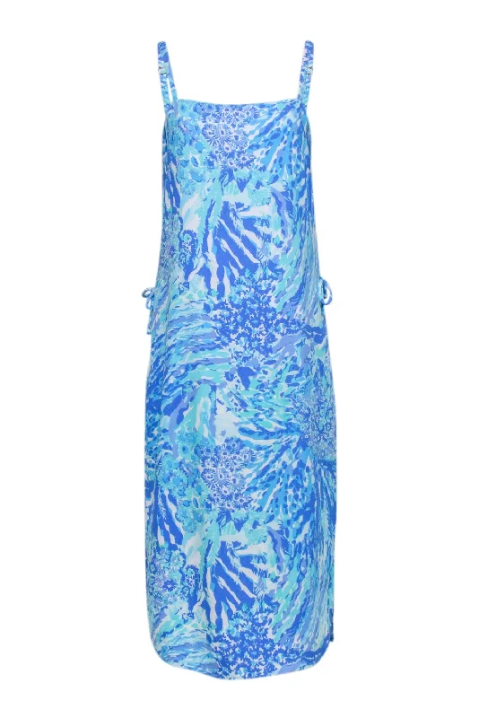 Lilly Pulitzer - Blue, Turquoise, & White Abstract Floral Print Midi Dress Sz 6