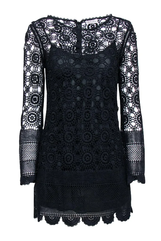 LoveShackFancy - Black Crochet Knit Lace Mini Dress Sz S