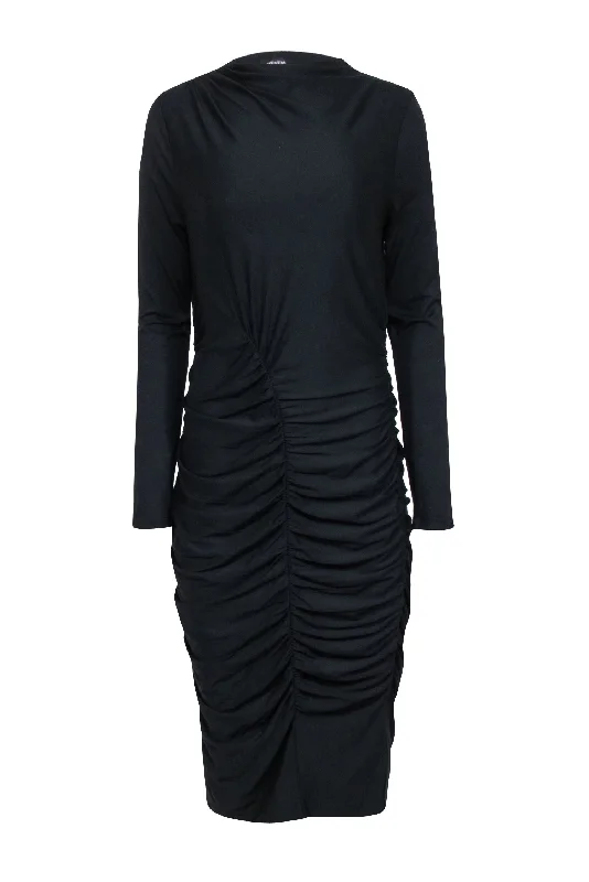 Me & Em - Black Long Sleeve Ruched Midi Length Dress Sz 12