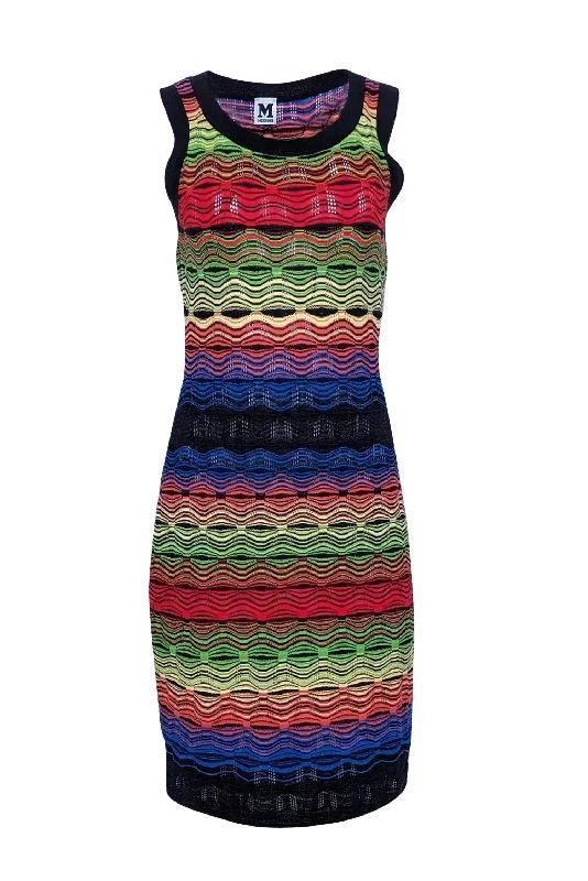 Missoni - Green, Blue, Red, & Black Wavy Striped Knit Midi Dress Sz 8