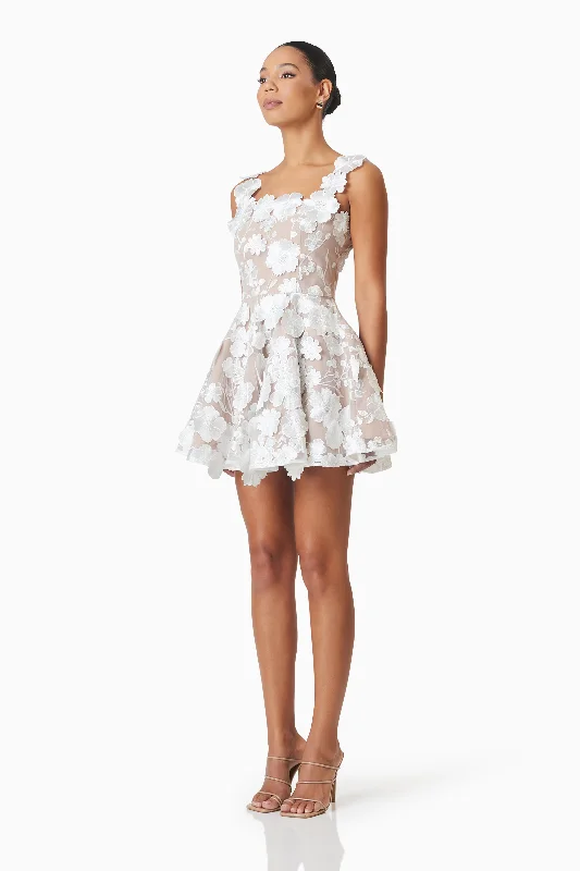 Moana Floral Embellished Mini Dress in White