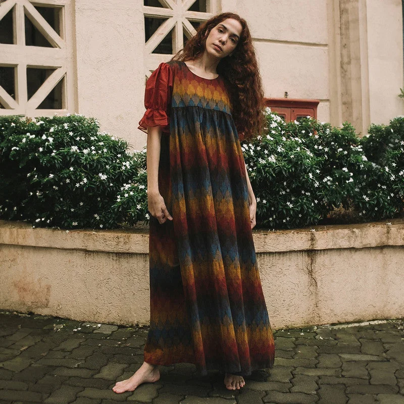 Women Maxi Dress | Cotton Ikat Print | Multicolour