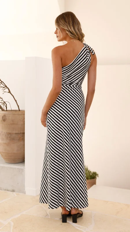 Ochola One Shoulder Maxi Dress - Black / White Stripe