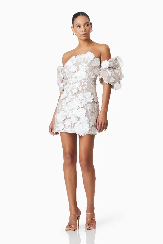 Perry Floral Embellished Mini Dress in White - Pre Order