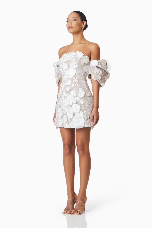 Perry Floral Embellished Mini Dress in White - Pre Order