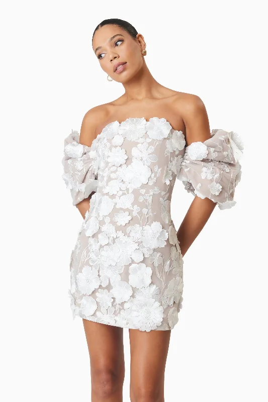 Perry Floral Embellished Mini Dress in White - Pre Order