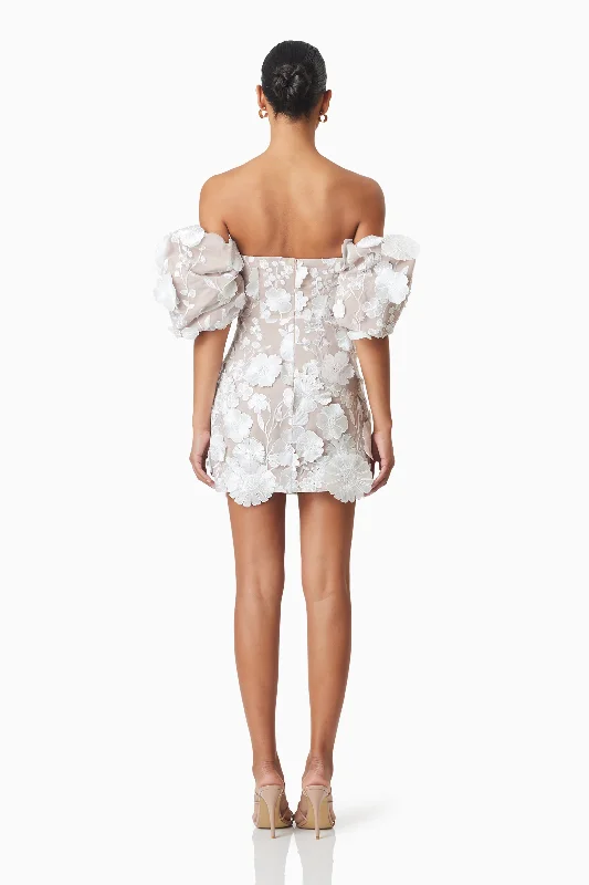 Perry Floral Embellished Mini Dress in White - Pre Order