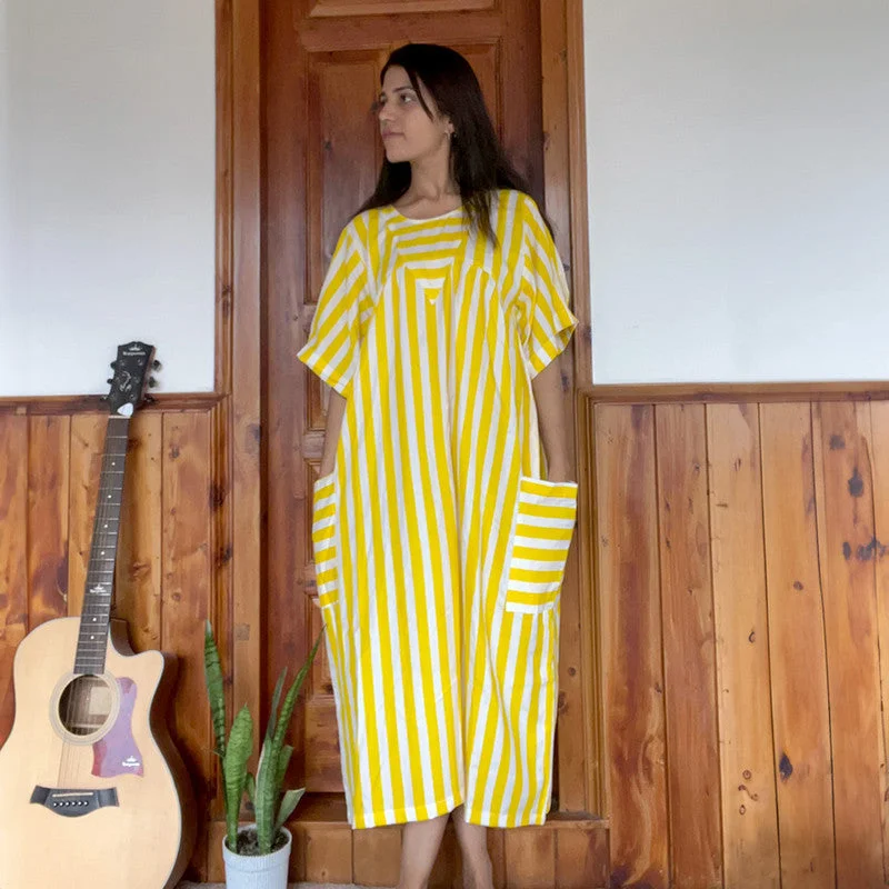 Tencel Dress for Women | Striped | Maxi Length | Yellow