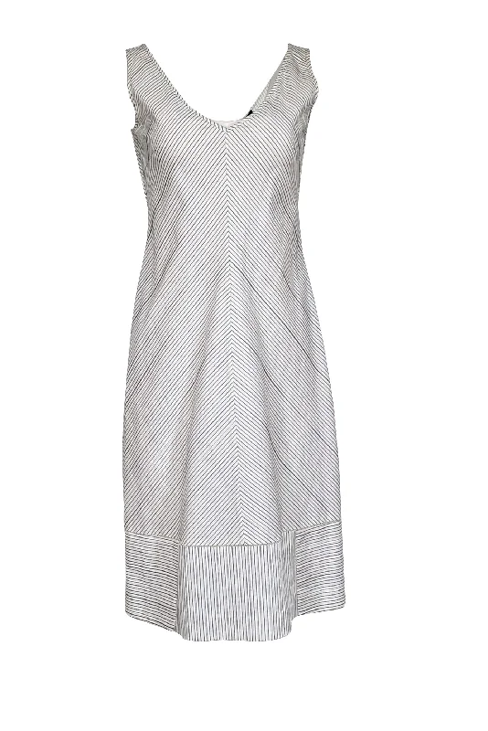 Piazza Sempione - White w/ Black Stripes Sleeveless Midi Dress Sz 8