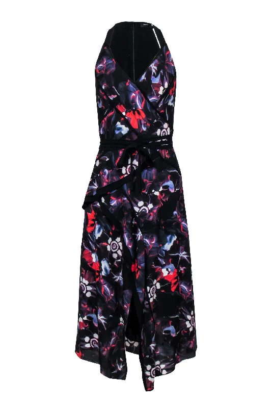 Proenza Schouler - Black w/ Purple & Red Floral Print Sleeveless Midi Dress Sz 2