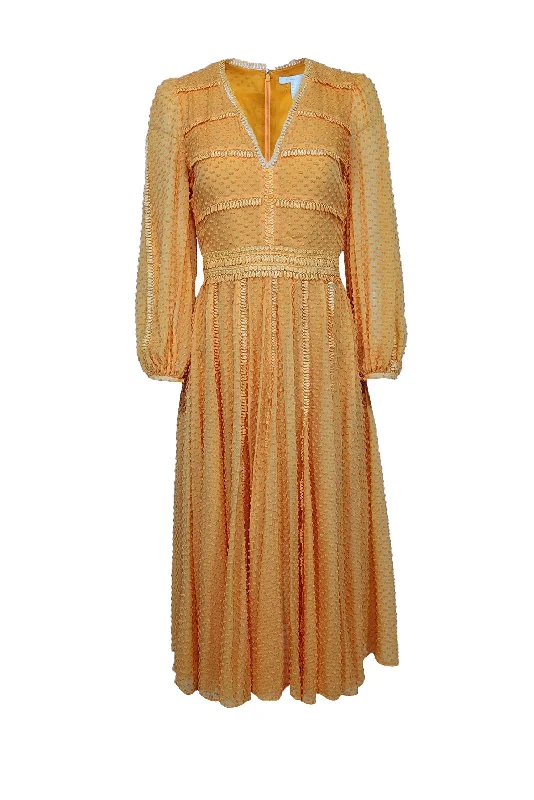 Rachel Gilbert - Orange Long Sleeve Textured Midi Dress Sz 4