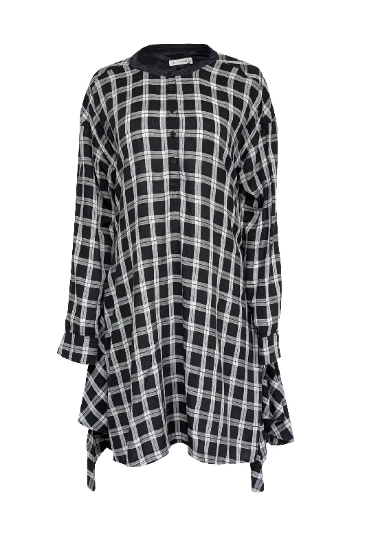 Rag & Bone - Black, Grey & White Plaid Long Sleeve Midi Dress Sz L