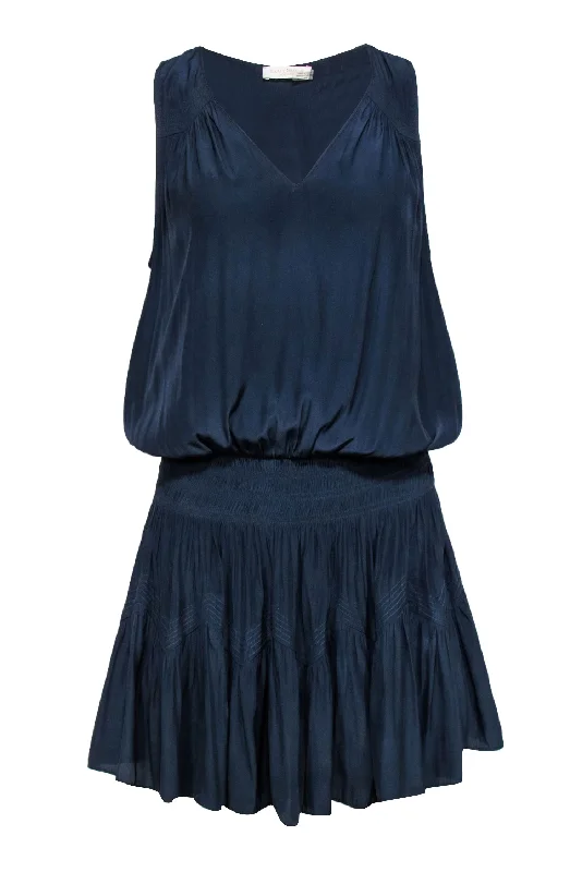 Ramy Brook - Navy Satin Drop Waist Mini Dress Sz M