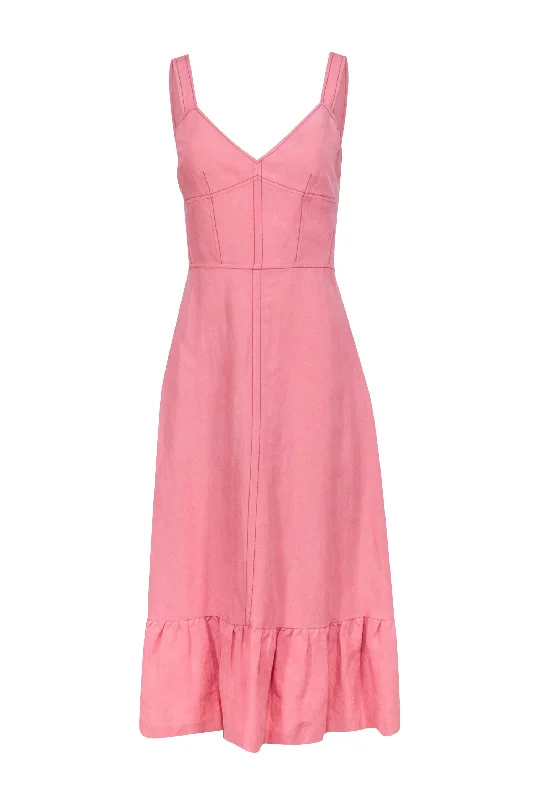 Rebecca Taylor - Salmon Linen Blend Lace-Up Midi Dress Sz 4