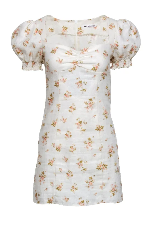 Reformation - Yellow Floral Print Mini Dress w/ Sweetheart Neckline Sz 2