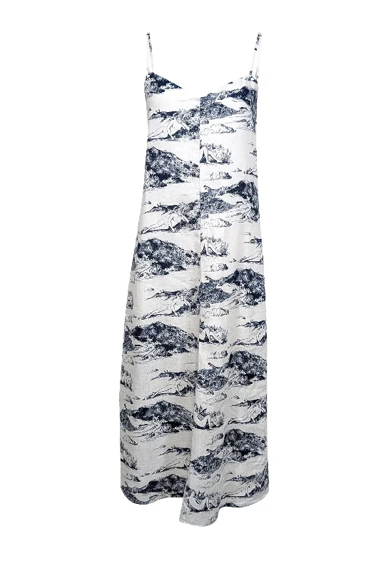 Reformation - White & Blue Toile Print Linen Midi Dress Sz XS