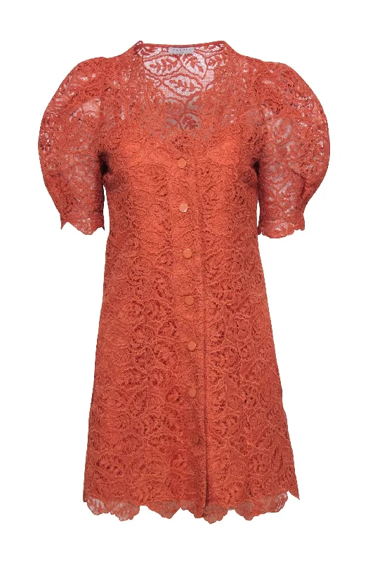 Sandro - Orange Lace Mini Short Sleeve Button Front Dress Sz 6