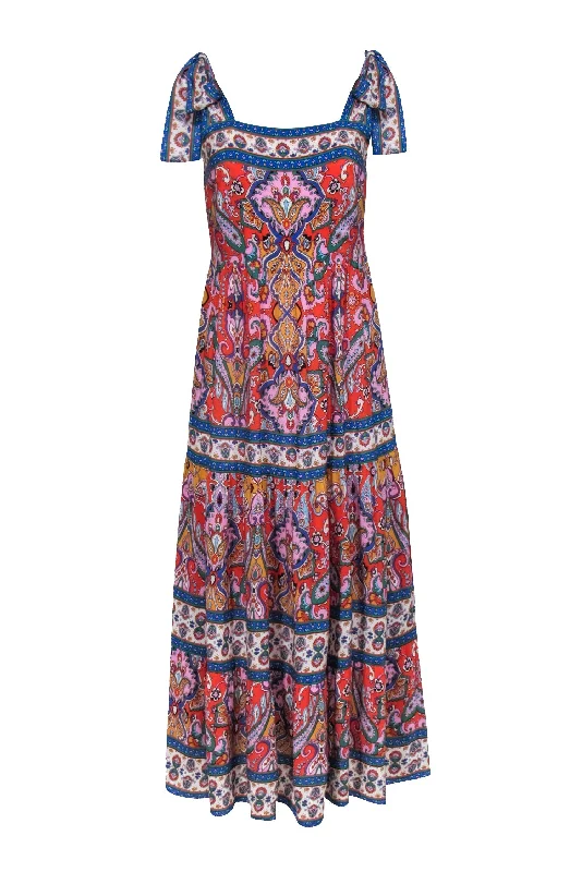 Shoshanna - Orange Multicolor Paisley Print Midi Dress Sz 10