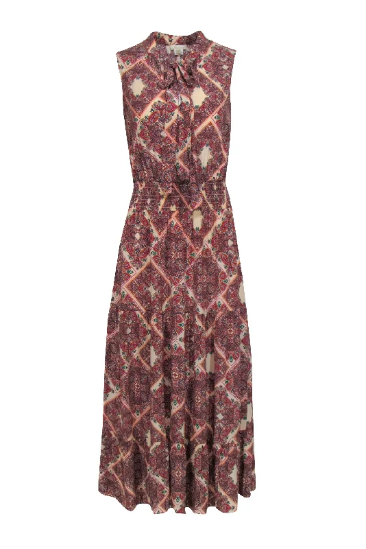 Shoshanna - Beige w/ Multicolor Geometric Paisley Print Midi Dress Sz 0