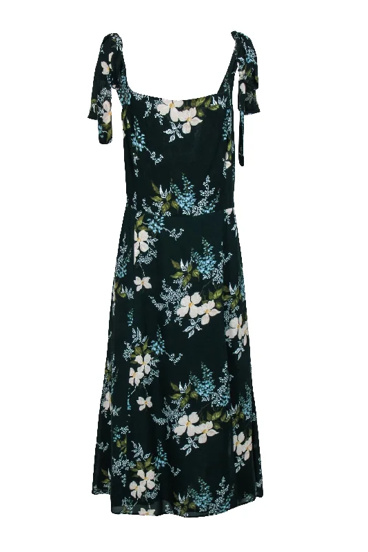 Reformation - Green Floral Print Tie Strap Midi Dress Sz 14