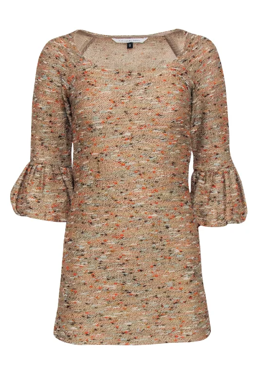 Diane von Furstenberg - Tan & Multi Color Tweed Blend Mini Dress Sz 2