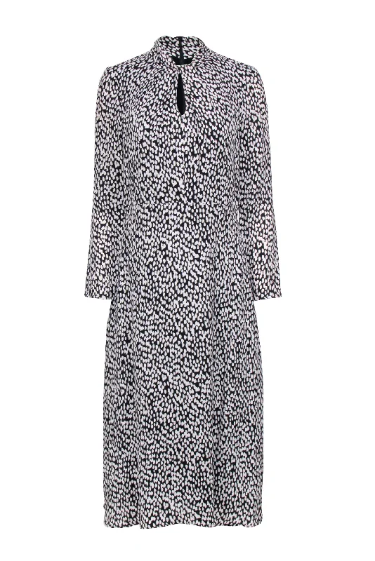 Judith & Charles - Black & White ""Rimini"" Printed Mock-Neck Keyhole Midi Dress Sz 4