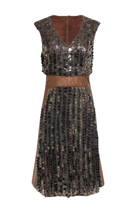 Tracy Reese - Brown Sleeveless Midi Dress w/ Large Sequins Sz 6