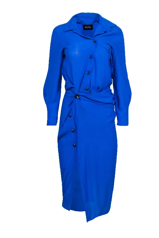 Pfeiffer - Blue Midi Long Sleeve Shirt Dress w/ Tortoiseshell Buttons Sz XS