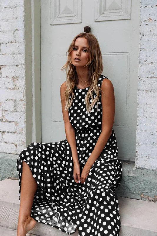 BerriesJam - 2024 Sleeveless Yellow Polka Dot A Line Maxi Dress