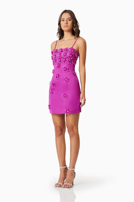 Sutton 3D Floral Mini Dress In Purple