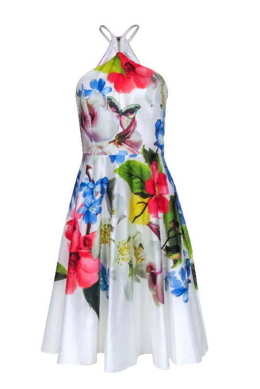 Ted Baker - White & Multi Color Floral Midi Dress Sz 6