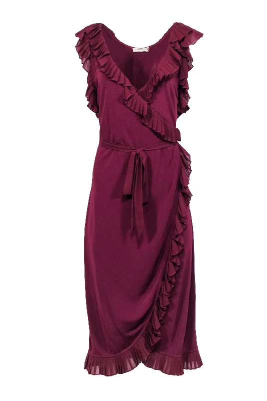 Tory Burch - Burgundy Ruffled Sleeveless Midi Dress Sz L