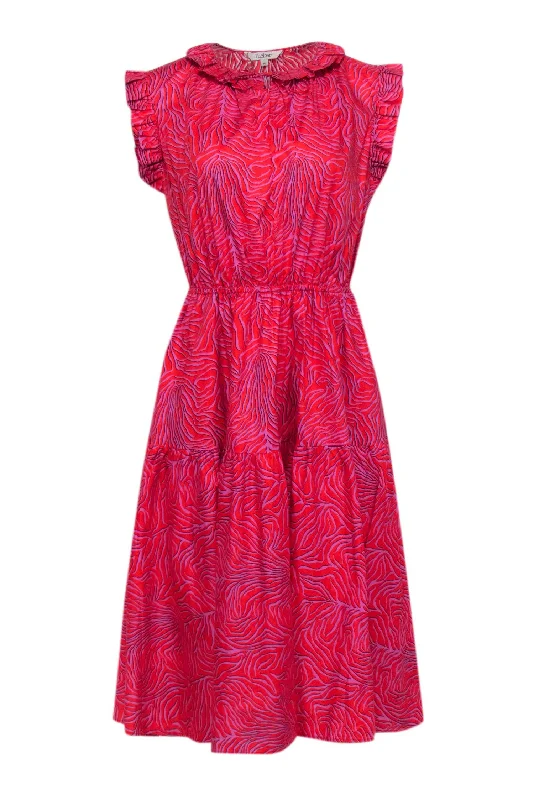 Tucker - Red & Purple Zebra Print Ruffled Midi Dress Sz M