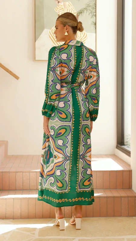 Uma Maxi Dress - Green Print