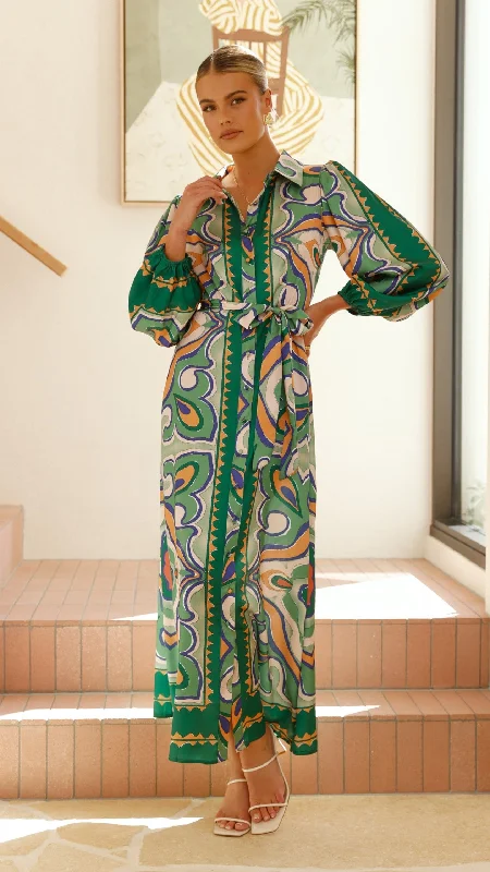 Uma Maxi Dress - Green Print