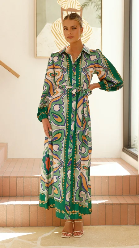 Uma Maxi Dress - Green Print