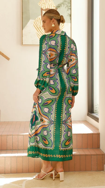 Uma Maxi Dress - Green Print