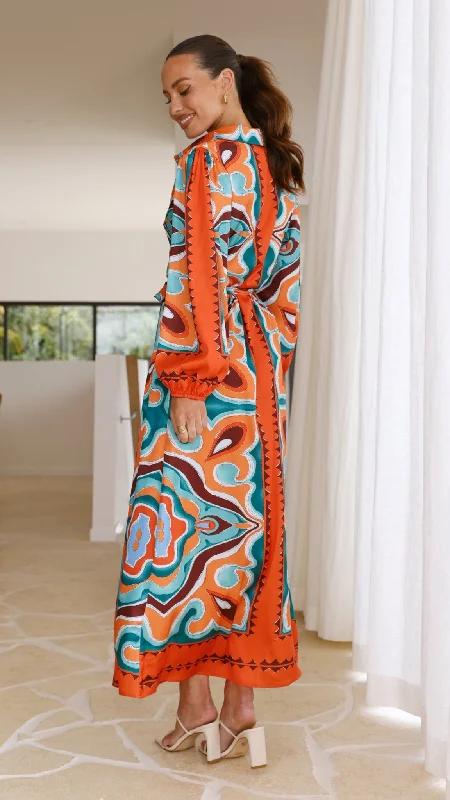 Uma Maxi Dress - Orange Print