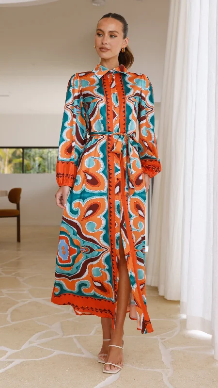 Uma Maxi Dress - Orange Print