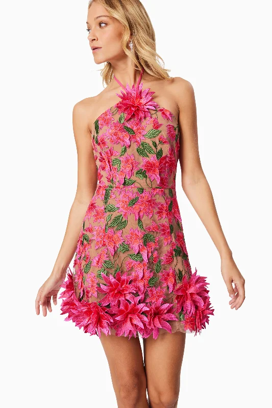 Valentina 3D Floral Mini Dress in Pink