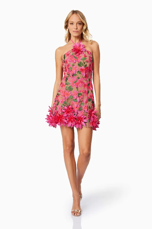 Valentina 3D Floral Mini Dress in Pink