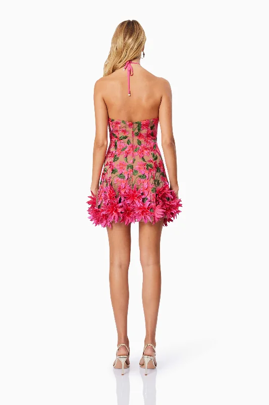 Valentina 3D Floral Mini Dress in Pink