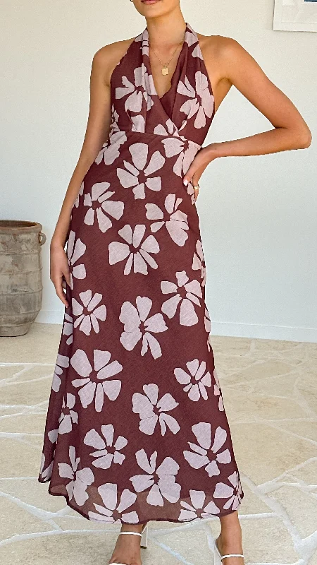 Vallissa Maxi Dress - Brown Floral