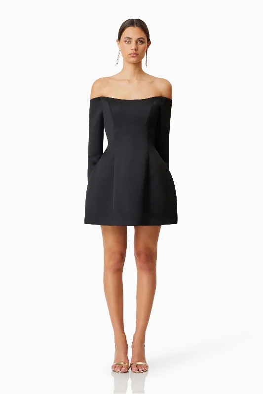 Vida Off The Shoulder Day Mini Dress In Black - Pre Order