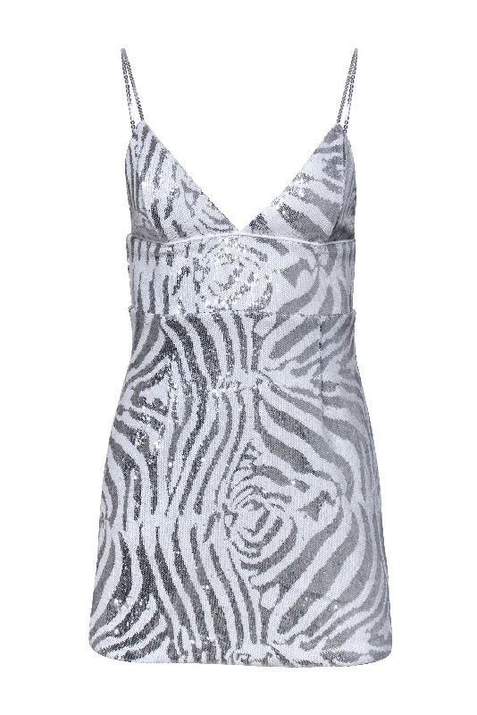 NBD - Silver & White Sequin Sleeveless Mini Dress Sz XXS