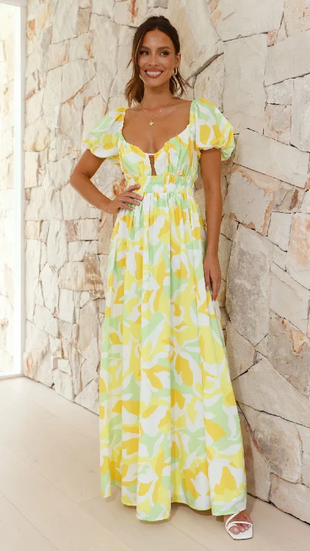 Xaviere Maxi Dress - Yellow / Green Print