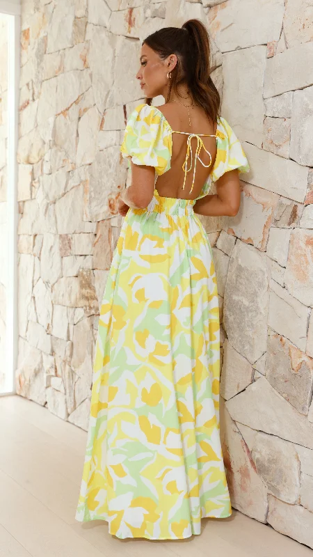 Xaviere Maxi Dress - Yellow / Green Print