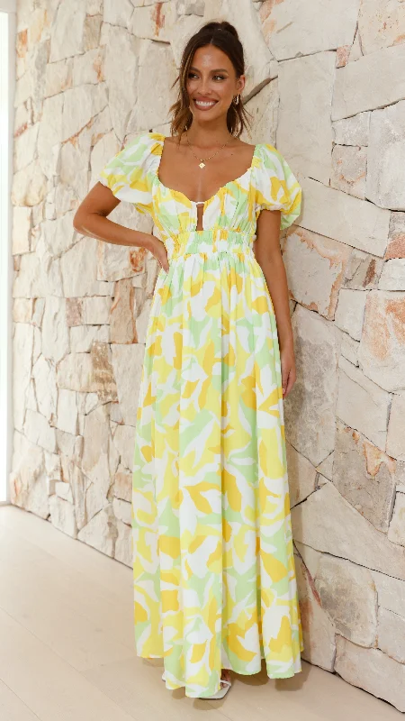 Xaviere Maxi Dress - Yellow / Green Print